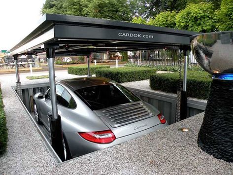 The Underground Car Parking Dock - Awesome Stuff 365 Underground Car Park, Garage Car Lift, Garage Solutions, Garage Lift, Underground Garage, Car Port, Parking Solutions, Carport Garage, Car Lift