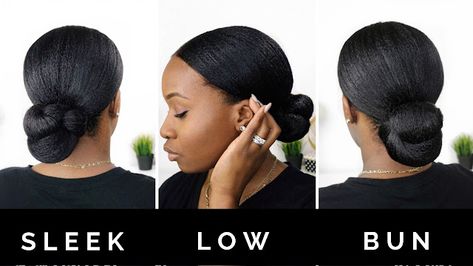 Sleek Low Bun - Protective Style - Hairlicious Inc. Protective Styles Easy, Sleek Low Bun, Black Hair Bun, Relaxed Hairstyles, Protective Style Braids, Cabello Afro Natural, Natural Wedding Hairstyles, Natural Hair Bun Styles, Low Bun Hairstyles