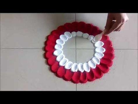 Super Easy Flower Design Rangoli Using Spoon# Creative Rangoli by Shital Mahajan - YouTube Clay Rangoli Designs, Flower Design Rangoli, Easy Flower Design, Fashion Room Decor, Room Decor Simple, Creative Rangoli, Design Rangoli, Festival Rangoli, Simple Flower Design