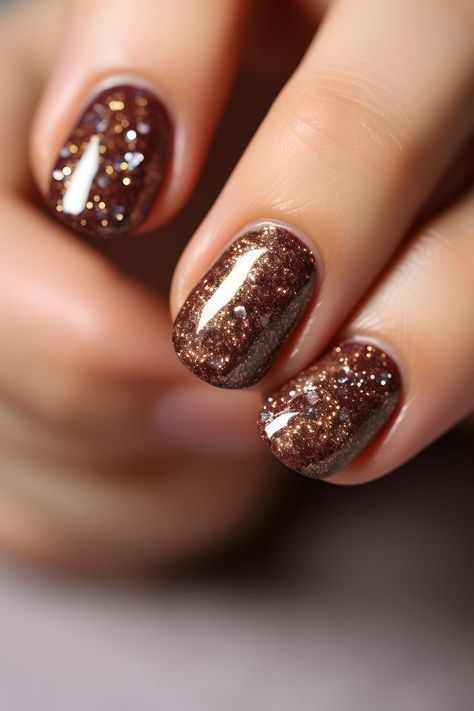 brown glitter nails, nail design, nails, nail ideas, nail inspiration, nail art, manicure, beauty, brown nails, glittery nails, sparkly nails, glamorous nails, trendy nails, stylish nails, festive nails, holiday nails, Christmas nails, fall nails, winter nails, winter nail designs, pretty nails ideas, new years eve nails glitter, winter holiday nails, new years 2024 Classy Nail Art Ideas, New Years Eve Nails, Brown Glitter, Nail Polish Colors Fall, Glittery Nails, Cute Toe Nails, Subtle Nails, Trendy Nail, Sparkle Nails