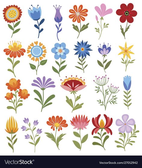 Scandinavian Flowers Illustration, Folk Flowers Illustration, Scandi Flowers, Ornaments Illustration, Illustration For Children, Children Drawing, Modern Folk Art, Arte Folk, Folk Art Flowers