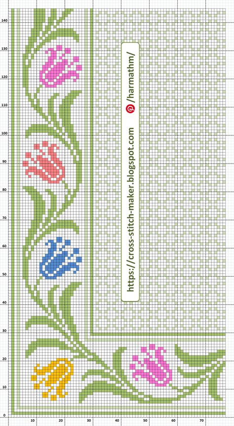 Tablecloth surrounded by colorful flowers,  enlarged pattern. Original size 175 X 175 Small Blue Flowers, Cross Stitch Border Pattern, Crochet Stitches Video, Pola Kristik, Cross Stitch Patterns Flowers, Needlework Embroidery, Cross Stitch Borders, Border Pattern, Cross Stitch Fabric