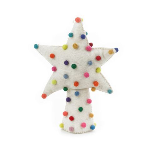 Trouva: Felt Tree Top Star Handmade Christmas Tree Topper, Felt Tree Topper, Funky Christmas Decor, Quirky Ornaments, Christmas Felt Decorations, Pompom Balls, Diy Tree Topper, Star Christmas Tree Topper, Christmas Tree Star Topper