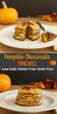 Pumpkin Cheesecake Pancakes- Low carb, gluten free and grain free. via @staceyloucraw Gluten Free Pumpkin Cheesecake, Low Carb Holiday Recipes, Cheesecake Pancakes, Ketogenic Breakfast, Low Carb Holiday, Keto Pumpkin, Low Carb Sweets, Low Carb Breakfast Recipes, Healthy Diet Tips