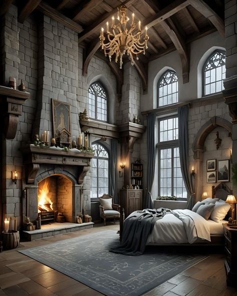 French Castle Bedroom, Castle Style Homes Interior, Castle Rooms Bedrooms, Winterfell Interior, Castle Bedroom Aesthetic, Castle Interior Aesthetic, Old Castle Interior, Gothic House Design, Winterfell Aesthetic