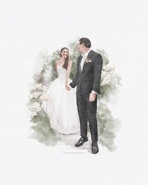 Bride And Groom Watercolor, Bride Watercolor, Forest Theme Wedding, Illustration Wedding, Wedding Painting, Live Painting, Wedding Illustration, Forest Theme, Portrait Wedding