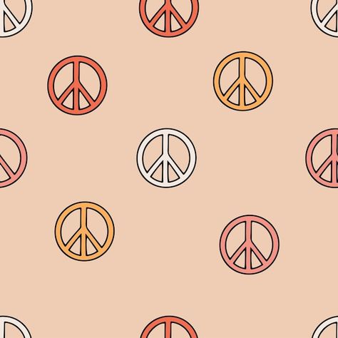 Retro seamless pattern with doodle peace... | Premium Vector #Freepik #vector #1970 #70s-pattern #hippie #70s-background Seventies Style, Seventies Fashion, Peace Signs, Design Research, Beige Background, Good American, Teacher Life, Vector Pattern, Peace Sign