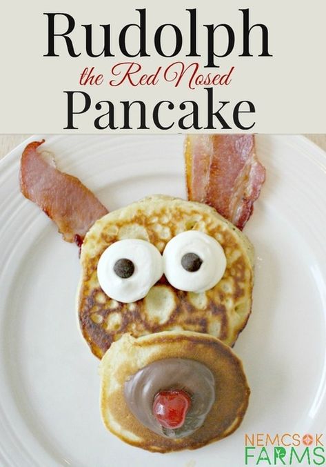 Rudolph the Red Nosed Pancakes Holiday Recipes Reindeer Pancakes, Holiday Pancakes, Easy Christmas Breakfast, Diy Brunch, Christmas Pancakes, Thanksgiving Breakfast, Christmas Morning Breakfast, Brunch Buffet, Holiday Breakfast