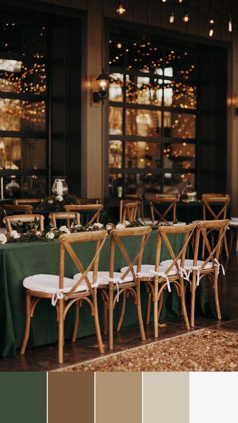 A rustic fall wedding color palette for Jess & Ben Higgin’s rustic chic November wedding reception décor at The Estate at Cherokee Dock, one of the best Tennessee wedding venues. Their forest green and champagne wedding color scheme was the perfect pick for their rustic outdoor wedding. Click through for their full November wedding décor and fall wedding inspiration. We offer luxury weddings in Nashville and worldwide. Rustic fall wedding tablescapes, November wedding aesthetic Green And Champagne Wedding, Champagne Wedding Colors Scheme, Rustic Fall Wedding Colors, Fall Wedding Tablescapes, Wedding Color Schemes Summer, Ben Higgins, Champagne Wedding Colors, Fall Wedding Color Schemes, Rustic Wedding Colors