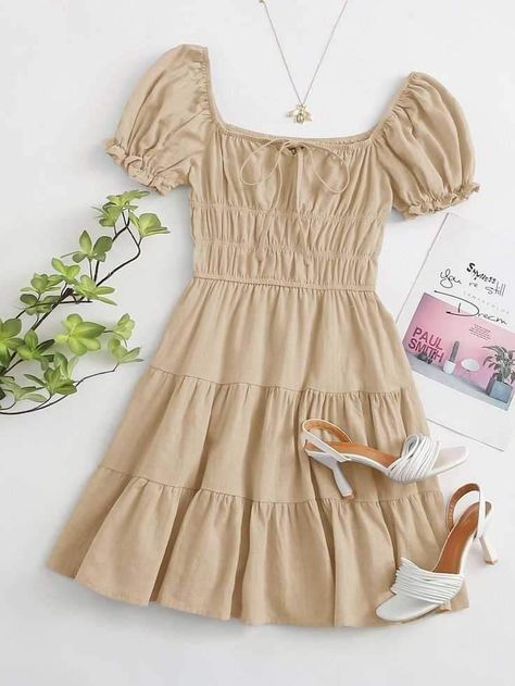 Cute Beige Dresses, Beige Dress Outfit, Boho Color, Sun Dresses, Lace Trim Dress, Tan Dresses, Grad Dresses, Beige Dresses, Purple Pattern