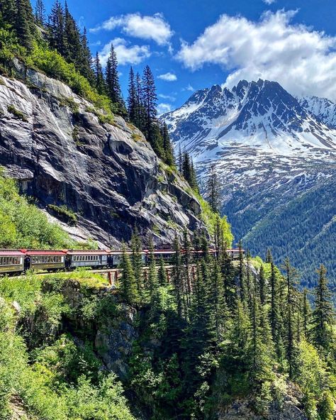 Skagway, Alaska. The White Pass & Yukon railroad. It was built in 1898 during the Klondike Gold Rush. Photo by Sarah Borrowdale. Alaska Train, Klondike Gold Rush, Skagway Alaska, Alaska Photos, Alaska Travel, Gold Rush, Land Scape, Alaska, The White