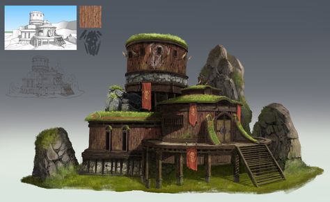 ArtStation - orc house Orc Building, Fantasy Village, Building Concept, Building Art, Fantasy City, Fantasy Concept Art, Village Houses, Sci Fi Fantasy, Bird Feathers