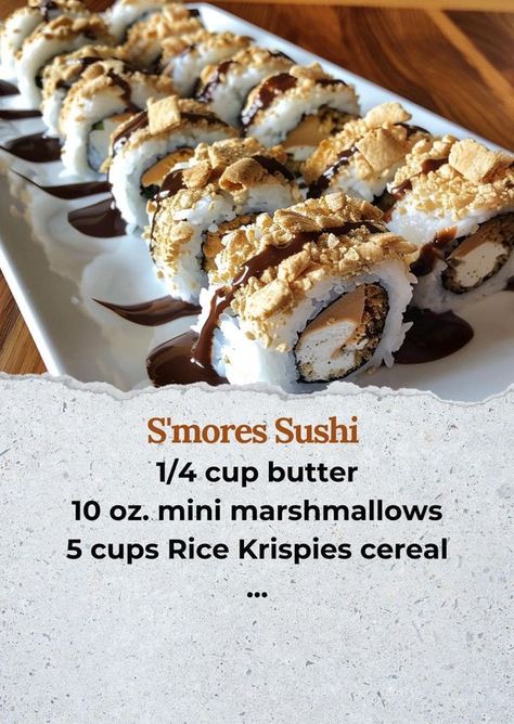 Valerie Bertinelli Kitchen | S'mores Sushi Recipe 🍫🍥 | Facebook Rice Krispies Cereal, Ree Drummond Recipes, Dessert Sushi, Sushi Recipe, Grandma Cooking, Rice Krispie Cereal, Sushi Recipes, Marshmallow Fluff, Mini Marshmallows