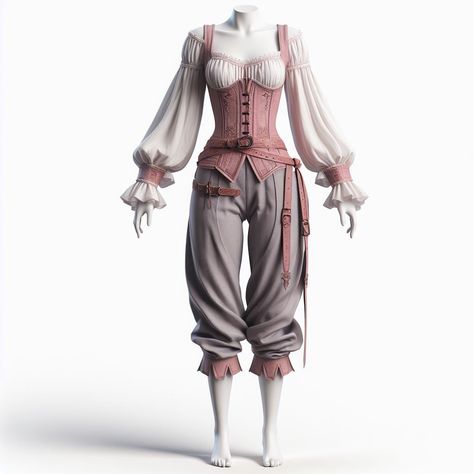 Pale Character Design, Female Bard Outfit, Female Pirate Outfit, Pirate Outfit Female, Warrior Fashion, Female Pirate, Pink Pirate, Ren Faire Outfits, Vampire Fashion