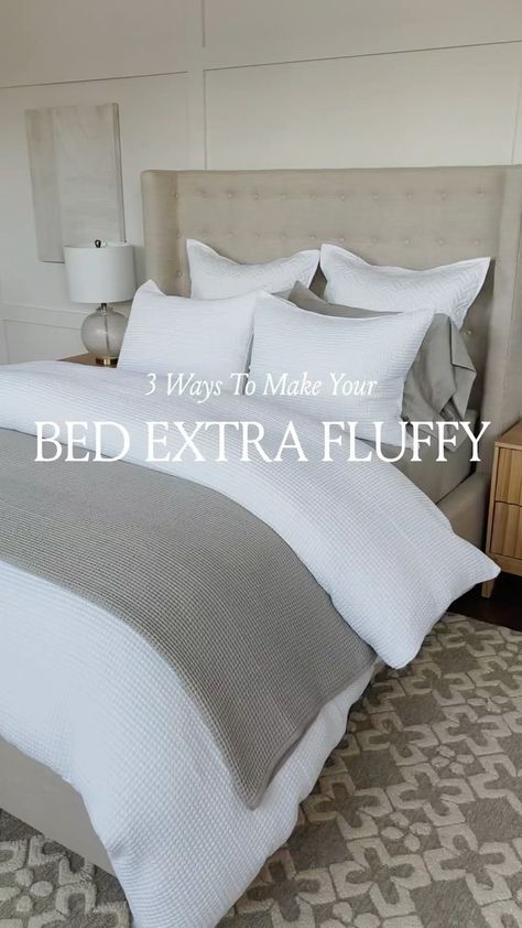 An incredibly fluffy look and feel—from the very best materials. Follow along and learn 3 insider tips to make your bed look (and feel)… | Instagram White Duvet Bedding, Ways To Make Your Bed, White Comforter Bedroom, White Fluffy Bedding, Fluffy Bed, Fluffy Duvet, Fluffy Comforter, Cal King Bedding, Fluffy Bedding