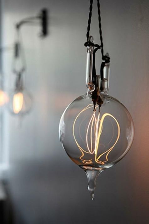 single filament hanging half orb lightbulb on Remodelista via Gardenista Lite Brite, Bedroom Minimalist, Deco Luminaire, Earthship, Light Sculpture, Design Industrial, Incandescent Lighting, Light Design, The Ceiling