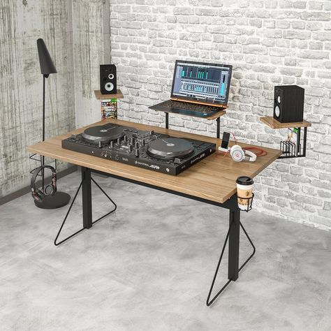 Symple Stuff Johnathan Credenza desk & Reviews | Wayfair Gaming Computer Setup, Home Studio Desk, Credenza Desk, Music Room Design, Music Desk, Dj Table, Diy Computer Desk, Dj Room, Home Music Rooms