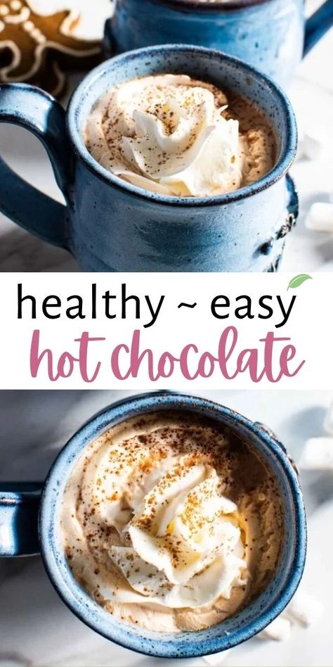 This sweet and creamy Healthy Hot Chocolate uses cacao powder, milk of choice, and is naturally sweetened with unrefined sweeteners! Even better, it requires just 4 ingredients and 5 minutes to prepare for a cozy, satisfying winter drink. Hot Cacao, Delicious Crockpot Recipes, Healthy Winter Meals, Healthy Hot Chocolate, Powder Milk, Winter Drink, Healthy Recipes Easy Snacks, Healthy Instant Pot Recipes, Instant Pot Recipes Chicken