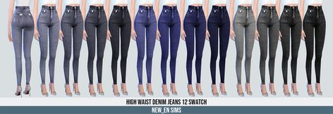 Sims4 High waist Denim Jeans | Patreon Sims 4 High Waisted Jeans, Jeans Sims 4 Cc, Halter Neck Swimwear, Alpha Cc, Button Skirt, High Waist Denim, Swimwear Dress, Cc Finds, Sims 4 Custom Content