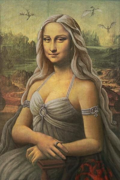 Daenerys Targaryen (Mona Lisa) by SolarShine on DeviantArt Mona Lisa Drawing, Mona Lisa Parody, Mona Lisa Smile, Art Parody, Mother Of Dragons, Cover Artwork, Funny Art, Tattoo Studio, Van Gogh