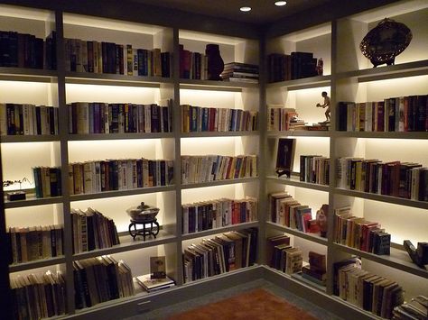 Backlit Bookshelves | Flickr - Photo Sharing! Library Living Room, Bookcase Diy, Wood Bookshelves, Shelf Lighting, Organization Decor, Bookshelves Diy, Home Libraries, Library Design, Bookcase Shelves