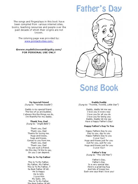 This is a Father's Day Song & Fingerplay Book for toddler, preschool and kindergarten aged children.  ©www.mydeliciousambiguity.com/ FOR PERSONAL USE ONLY Fathers Day Songs For Toddlers, Fathers Day Lesson Plans For Preschool, Father’s Day Songs For Kids, Father’s Day Songs For Preschool, Song For Kindergarten, Craft Graphic Design, Songs About Dads, Fathers Day Songs, Father Songs