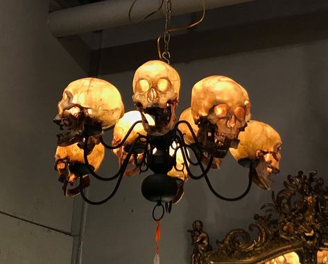 Skull Chandelier, Decorations For Halloween, Skull Light, Dream Items, Norfolk Virginia, Dark Home Decor, Castle In The Sky, Dark Home, Gothic Home