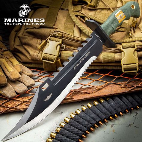 USMC Marine Recon Sawback Survival Giant Fixed Blade Bowie Knife - Free Shipping! Marine Force Recon, Bowie Knife Sheath, Best Bowie Knife, Marine Recon, Force Recon, Boot Knife, Great Knife, Knife Collection, Cool Knives