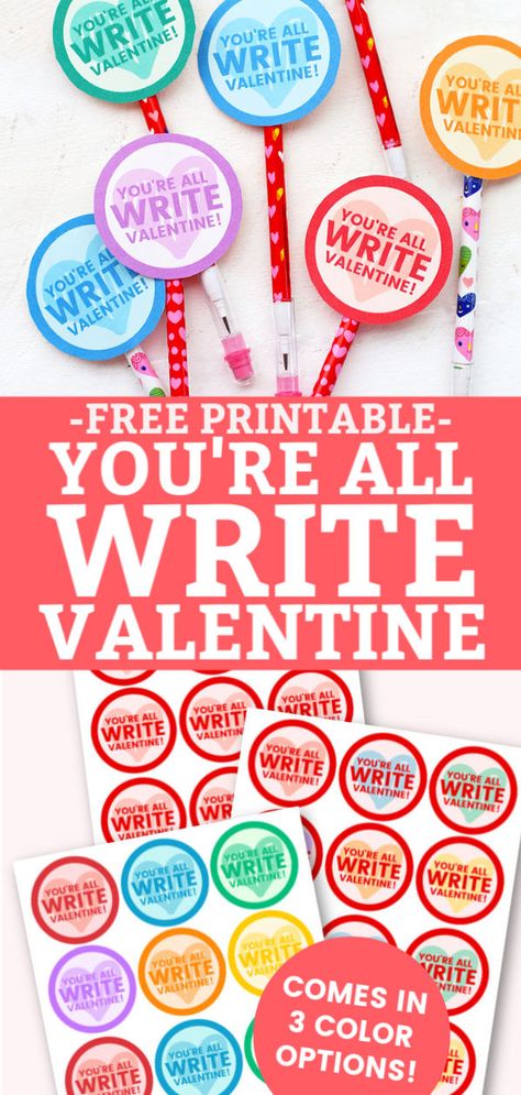 Free printable "You're All Write" Valentines from One Lovely Life. This free printable comes in 3 different styles and works with pens, pencils, and crayons! // free printable valentine idea // printable valentines // pencil valentines // crayon valentines // non food valentine ideas #freeprintable #valentines #valentinesdaycraft Valentines With Pencils Printables, Write Valentine Free Printable, Write Stuff Valentine Free Printable, Valentines Pencil Cards, Valentine Pencil Printable, Valentine Pencil Cards Free Printable, Pen Valentines Ideas For Kids, Pencil Valentine Printable Free, Valentine Pencil Ideas