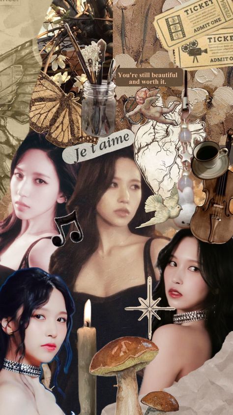 #mina #twice #brown #wallpaper #aesthetic #donottouch Brown Wallpaper Aesthetic, Brown Wallpaper, Admit One, Wallpaper Aesthetic, Aesthetic Wallpapers, Collage