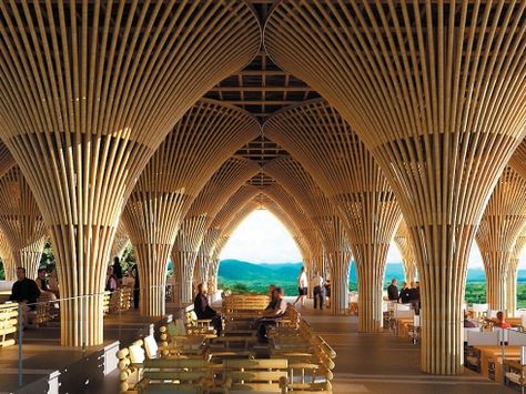 Bamboo Restaurant, Bamboo Building, Bamboo House Design, Bamboo Structure, Bamboo Architecture, Bamboo Decor, Bamboo Construction, Tropical Architecture, Bamboo House