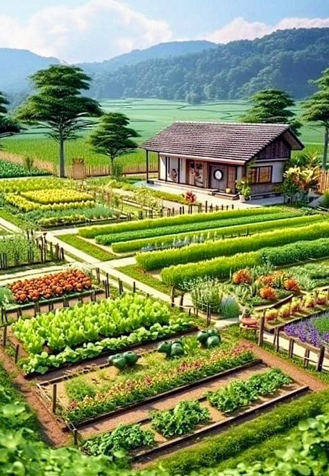 Farm Plans, Farm Layout, Beautiful House Plans, Fantasy House, Village House Design, Vegetable Garden Design, Village Houses, Garden Layout, Dream House Exterior