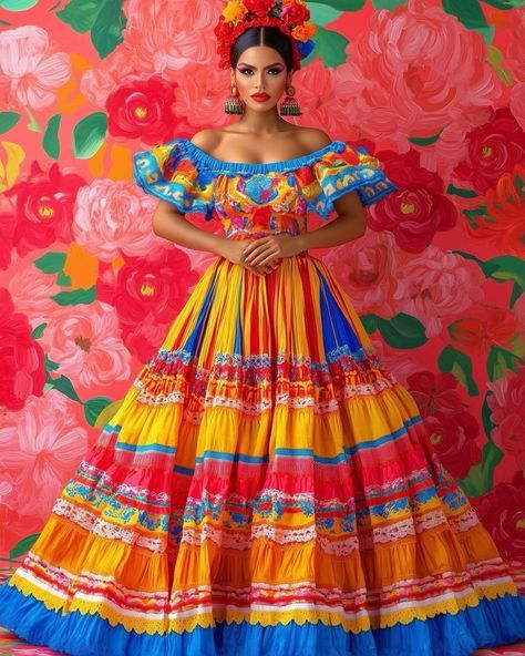 Easy Halloween Hairstyles, Mexican Traditional Clothing, Folklorico Dresses, Mexico Sketch, Mexico Dress, Hairstyles Elegant, Mexican Clothing, Halloween Hairstyles, Traditional Mexican Dress