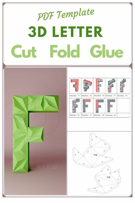 Letter Paper Craft, Paper Craft Animals, Craft Animals, Diy Gift Box Template, Low Poly Papercraft, Paper Flower Diy, F Letter, Alphabet 3d, Letters Diy