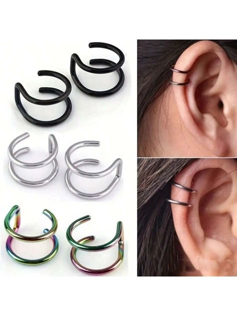 2pcs 316L Stainless Steel Fake Ear Stud Jewelry, Clip-On Earrings Fake Lip Ring Non-Piercing Lip Clip Hoop, Suitable For Daily Wear For Men And Women Black,Colorful,Gold,Silver    Stainless Steel     Women Fashion Jewelry, size features are:Bust: ,Length: ,Sleeve Length: Fake Ear Piercings, Mens Jewerly, Fake Earrings, Fake Piercing, Ear Cuffs, Earrings Rings, Cartilage Earrings, Cuff Earrings, Stainless Steel Earrings