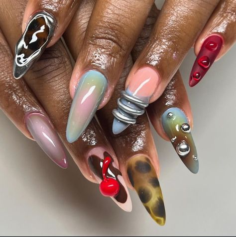 Long Lipstick Nails, Short Maximalist Nails, Vogue Nails, Nail Design Glitter, Girls Nail Designs, Lipstick Nails, Exotic Nails, Manicure Nails, Nail Patterns