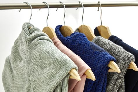 Post Image Folding Sweaters, Sweater Hangers, Hang Sweaters, Sweater Hanging, Eggplant Meatballs, Folding Techniques, Sweater Storage, Laundry Tips, Velvet Hangers