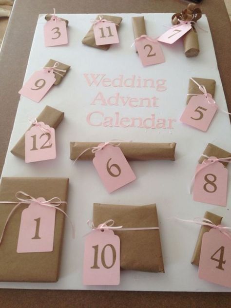 35+ DIY Wedding Advent Calendar Gifts for Counting Down to I Do | HubPages Wedding Advent Calendar, Inexpensive Wedding Gifts, Diy Wedding Presents, Creative Bridal Shower Ideas, Bride Survival Kit, Cute Bridal Shower Gifts, Presents For The Bride, Wedding Present Ideas, Calendar Cute