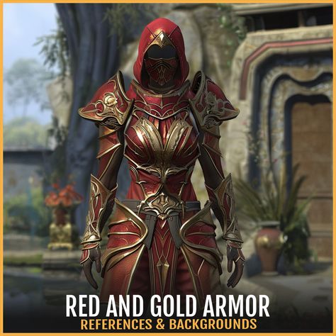 Red And Gold Armor, Gold Knight, Reference Clothes, Sketching Reference, Armor Reference, Gold Armor, Painting Reference, Characters Design, Good Luck To You