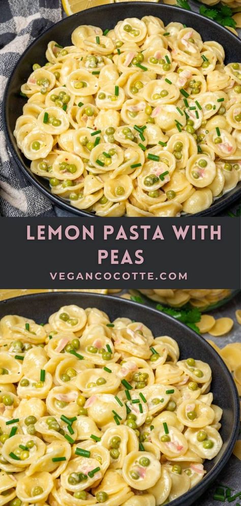 Vegan Creamy Lemon Pasta with Peas Creamy Lemon Pasta, Gut Recipes, Lemon Pasta Recipes, Vegan Pasta Dish, Pasta With Peas, Vegan Pasta Recipes, Breastfeeding Diet, Summer Meal, Pea Recipes