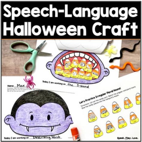 Halloween Speech Therapy Craft - Articulation and Language Activity Halloween Speech Activities, Vampire Craft, Halloween Speech Therapy Activities, Halloween Speech Therapy, Articulation Worksheets, Speech Crafts, Speech Therapy Crafts, Halloween Vocabulary, October Activities