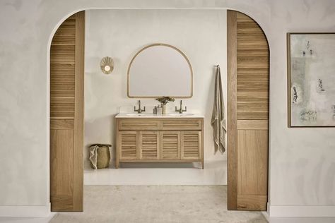 Hamptons Freestanding Vanity | Loughlin Furniture Hamptons Bathroom, Timber Bathroom Vanities, Farmhouse Beach, New Hampton, Farmhouse Coastal, Freestanding Vanity, Bathroom Storage Solutions, Shaker Doors, Vanity Basin