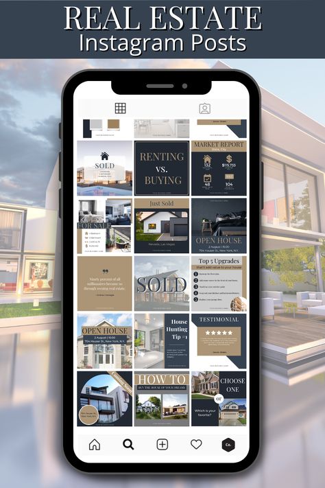 Real Estate Instagram Posts Template made in Canva Real Estate Grid Instagram, Ig Templates, Real Estate Instagram Posts Ideas, Insta Layout, Instagram Feed Layout, Real Estate Agent Marketing, Photoshop Design Ideas, Instagram Grid, Instagram Engagement