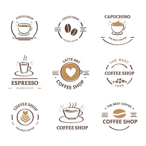 Colección de logos retro de cafetería Ve... | Premium Vector #Freepik #vector #logo-vintage #plantillas-logotipo #logos-tiendas #logo-pack Cafe Logos, Logo Design Coffee, Coffee Shop Logo Design, Cafe Logo Design, Logos Retro, Coffee Latte Art, Retro Cafe, Buku Harry Potter, Coffee Shop Logo