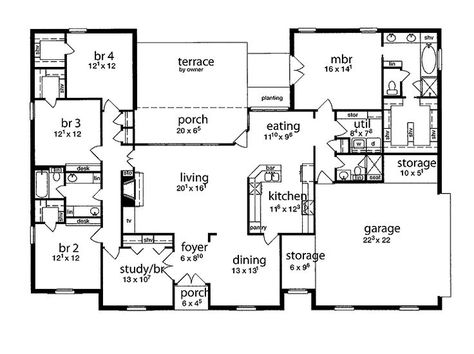 floor plan 5 bedrooms single story | Five Bedroom Tudor Five Bedroom House, 3 Bedroom Home Floor Plans, 6 Bedroom House Plans, 5 Bedroom House Plans, Bungalow Floor Plans, Basement Floor Plans, 4 Bedroom House Plans, Simple House Plans, Bungalow House Plans