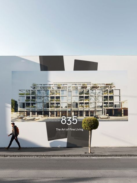 835 High St Armadale | Property Marketing | by Assembly Branding Hoarding Design, Inmobiliaria Ideas, Property Branding, Construction Branding, Real Estate Marketing Design, Minimal Architecture, Billboard Design, Monochromatic Color Scheme, Street Marketing