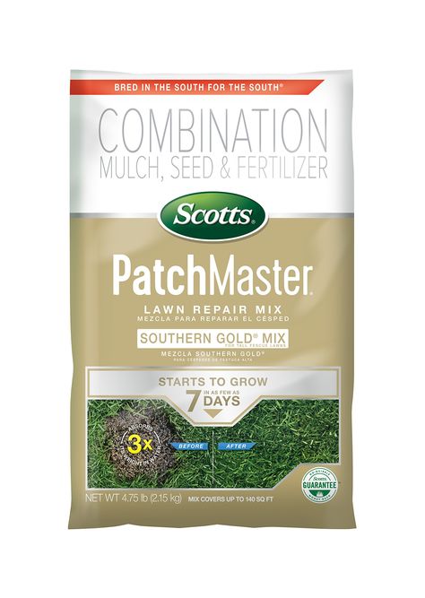 PRICES MAY VARY. Bred in the South for the South!, Scotts PatchMaster Lawn Repair Mix Southern Gold Mix for Tall Fescue Lawns combines grass seed, mulch, and fertilizer to provide an all-in-one bare spot repair for your yard Ready-to-grow lawn repair mix starts to grow in as few as 7 days, feeds up to 6 weeks, and absorbs 3x its weight in water This lawn care product contains a premium Tall Fescue seed to blend with your existing lawn, 100% recycled mulch to help keep seeds moist and in place, a Tall Fescue Lawn, Lawn Repair, Tall Fescue, Grass Seed, Mulch, Lawn Care, The South, To Grow, Lawn