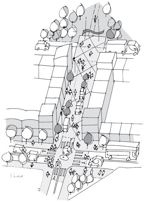 Street Sketch Architecture, Complete Street Urban Design, Urban Design Cross Section, Urban Planning Sketch, Urban Design Concept Sketch, Urban Design Sketches, Urban Design Illustration, Street Section Architecture, Urban Design Sketch