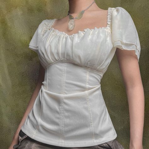 Ethereal Romantic Milkmaid Top 🕊️

⚔️ ruffled empire... - Depop Milkmaid Tops, Fantasy Costume Design, Ethereal Romantic, Simple Clothes, Milkmaid Top, Thrift Inspo, Dark Outfits, Fantasy Costumes, Flutter Sleeves