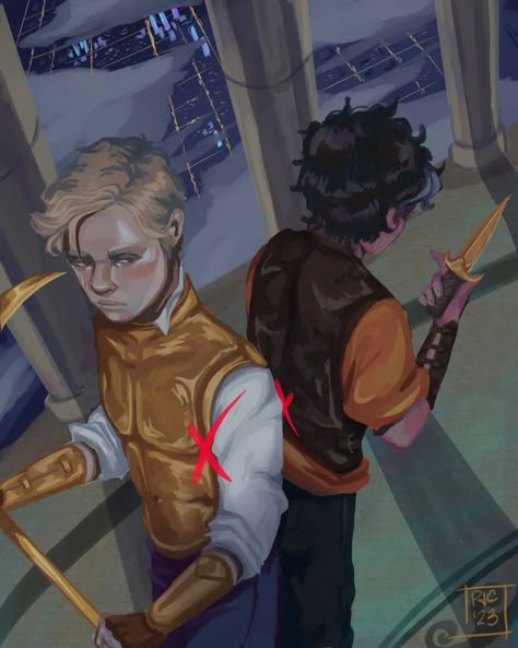 Art by @phojoco on Insta Luke Castellan And Percy Jackson, Luke Pjo Fanart, Percy And Luke Fanart, Luke Percy Jackson Fan Art, King Of Swords Reversed, Luke Castellan Fan Art, King Of Swords, The Last Olympian, Percy Jackson Fanart